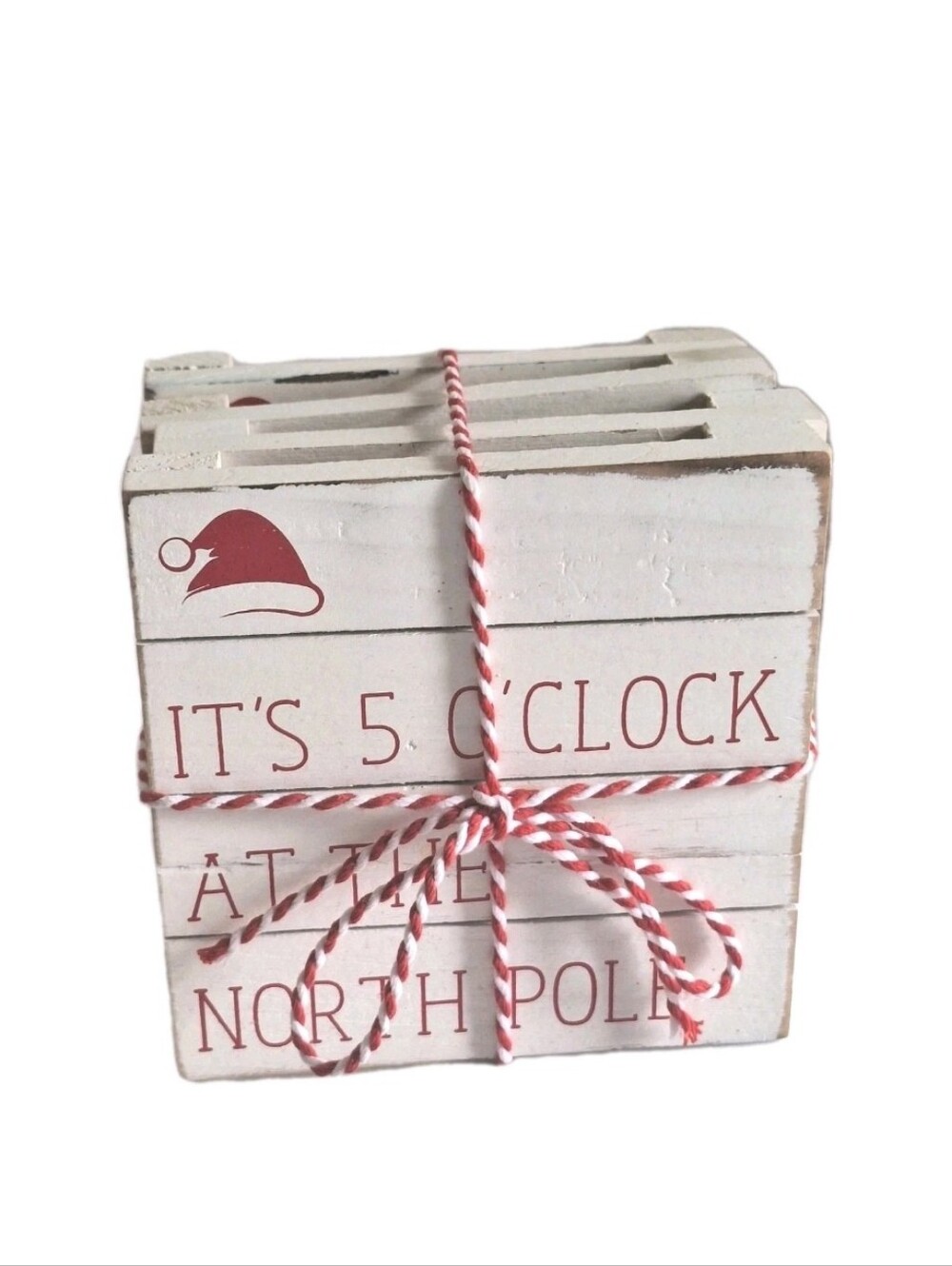 Mudpie 4pc White Wooden Christmas Pallet Coasters Its 5 Oclock At The North Pole